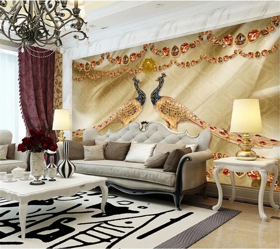 wellyu Custom wallpaper European luxury golden peacock jewelry background wall 3d wall papers home decor papel de pared