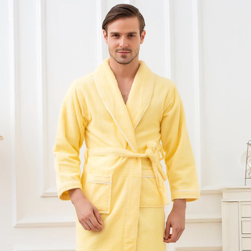 Winter Men's Robe Cotton Thick Long Kimono Robe White Plush Lengthened Shawl Bathrobe Home Clothes Long Sleeved Robe Coat ropa