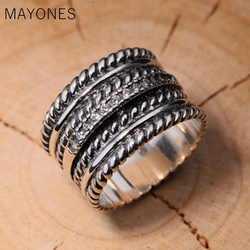 925 sterling silver ring retro Thai silver wide version twisted pattern personality men's sterling silver ring