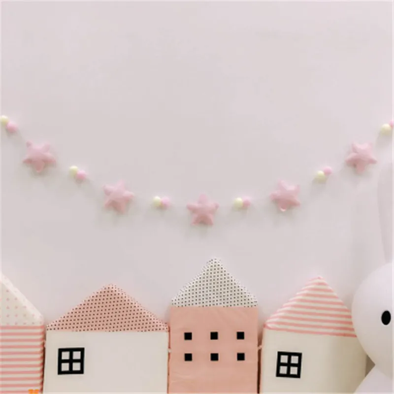 Nordic Handmade Wool Felt Balls & Star Garlands Kids Room Wall Decorations Cute Wedding Ornament Christmas Best Decor Gifts