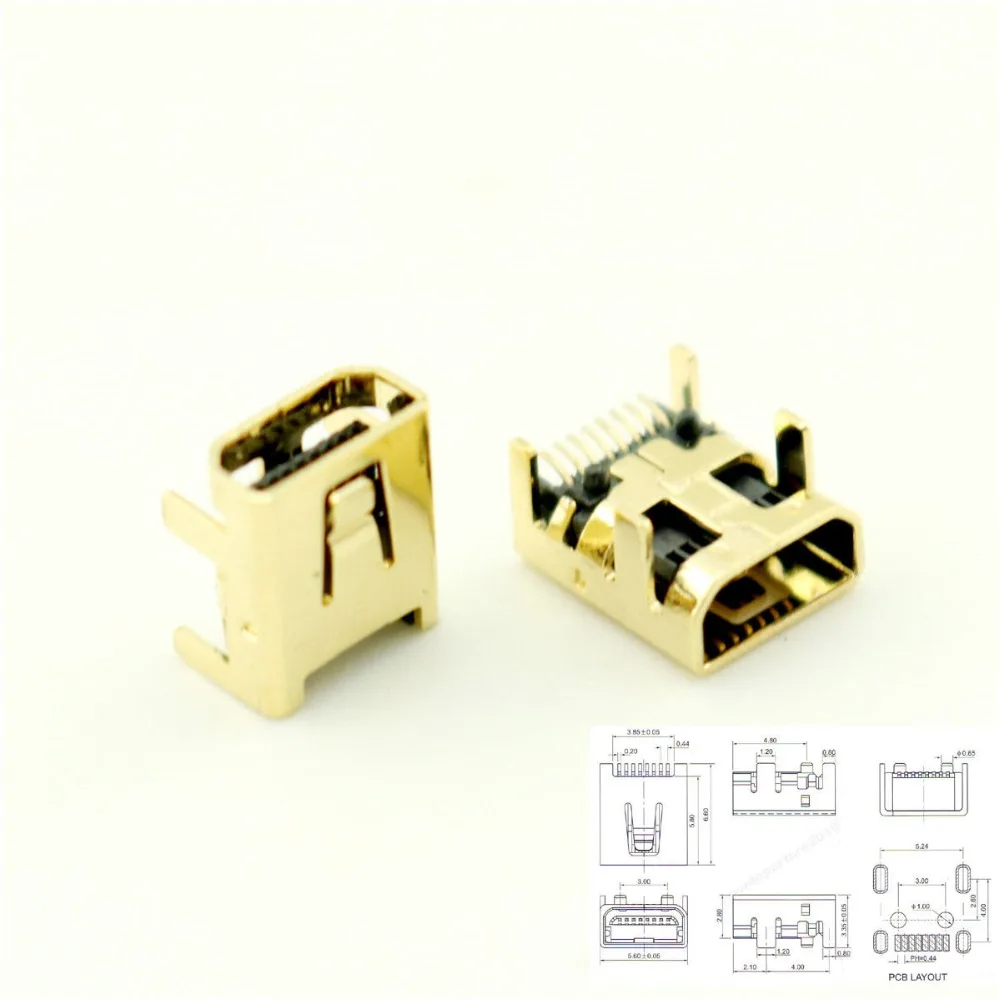 10Pcs Gold Plated Mini USB 8 Pin Female Jack PCB SMT Socket Connector For DIY