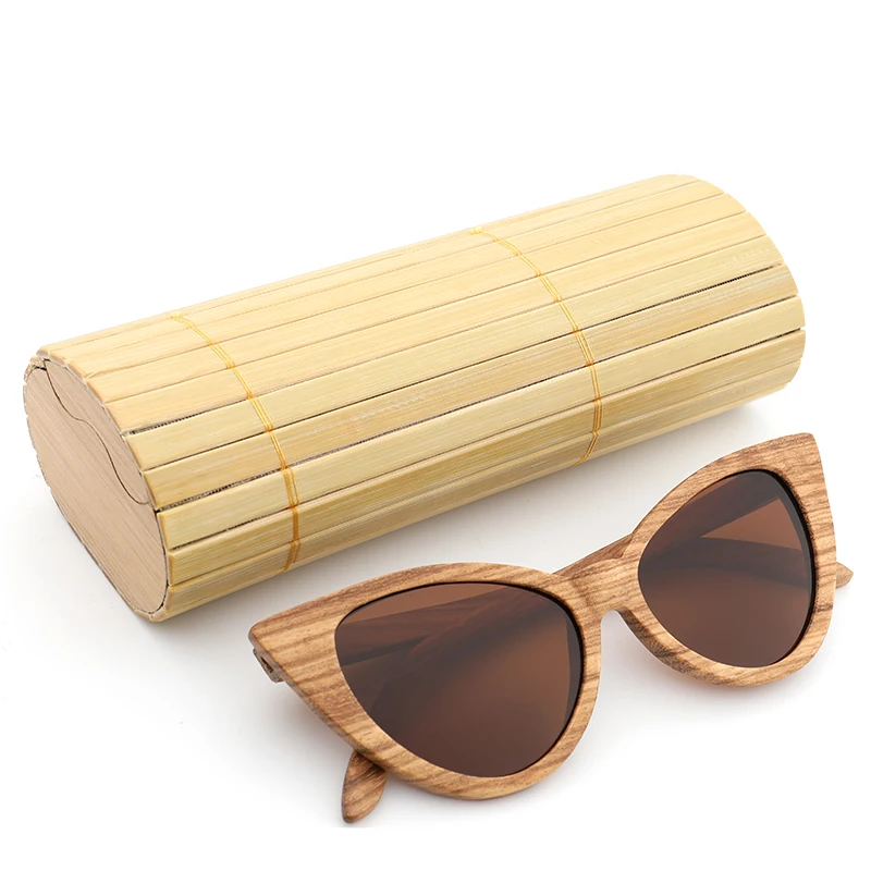 2026 Cat Eye Wood Sunglasses Bamboo Handmade Zebra Wooden Frame Fashion Butterfly Women Sun Glasses Polarized UV400