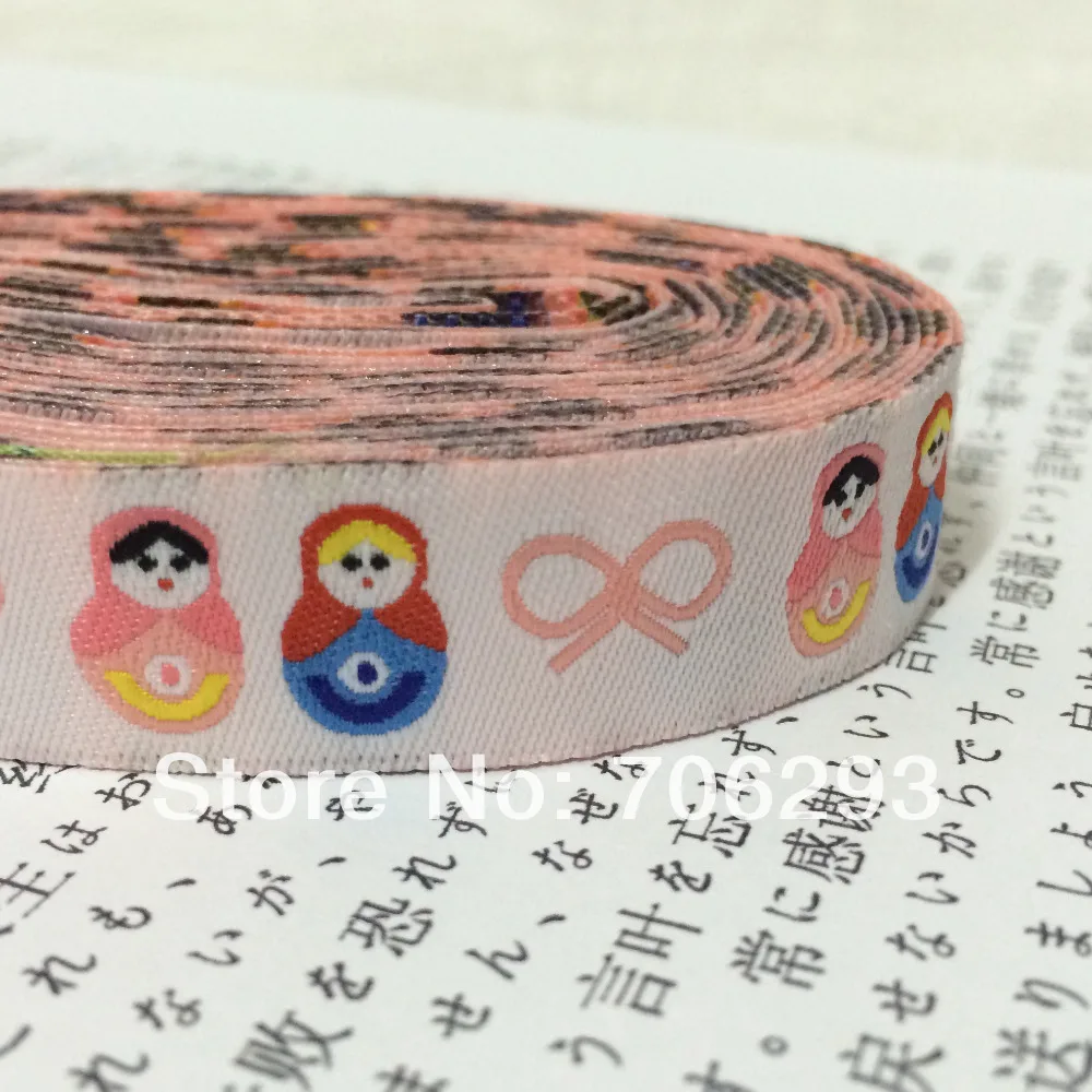 2014 NEW wholesale 5/8 '(16 mmx10yards) 100% Polyester Woven Jacquard Ribbon lover dolls(Matryoshka)  for Dog collar