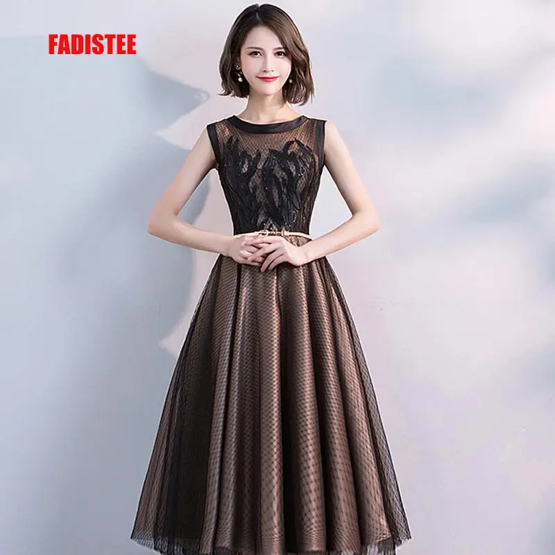 FADISTEE New arrival modern party dress evening dresses prom lace pattern A-line O-neck elegant 2019 gold sashes