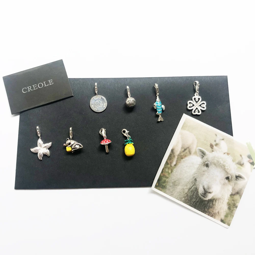 Starfish Toadstool Fish Mouse Pineapple Globe Clover Luck Love Joy Charm Pendant,2019 Trendy Jewelry 925 Sterling Silver Gift