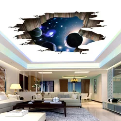 Creative 3D Brick Wall Universe Space Galaxy Floor Wall Sticker Kids Rooms Ceiling Roof Home Decoration Art Mural DIY Wallpaper