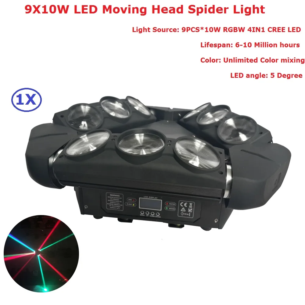 2019 Terbaru Bergerak Kepala Lampu Laba-laba 9X10W RGBW Quad Warna Led Lampu Sorot Profesional Tahap Dj Disko Pesta Peralatan Pencahayaan