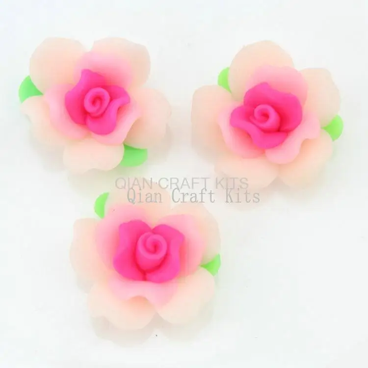 100pcs Pink Polymer Clay Flower Beads Rose Beads Cabochons 26mm DIY hair bow cell phone decor handmade  D25