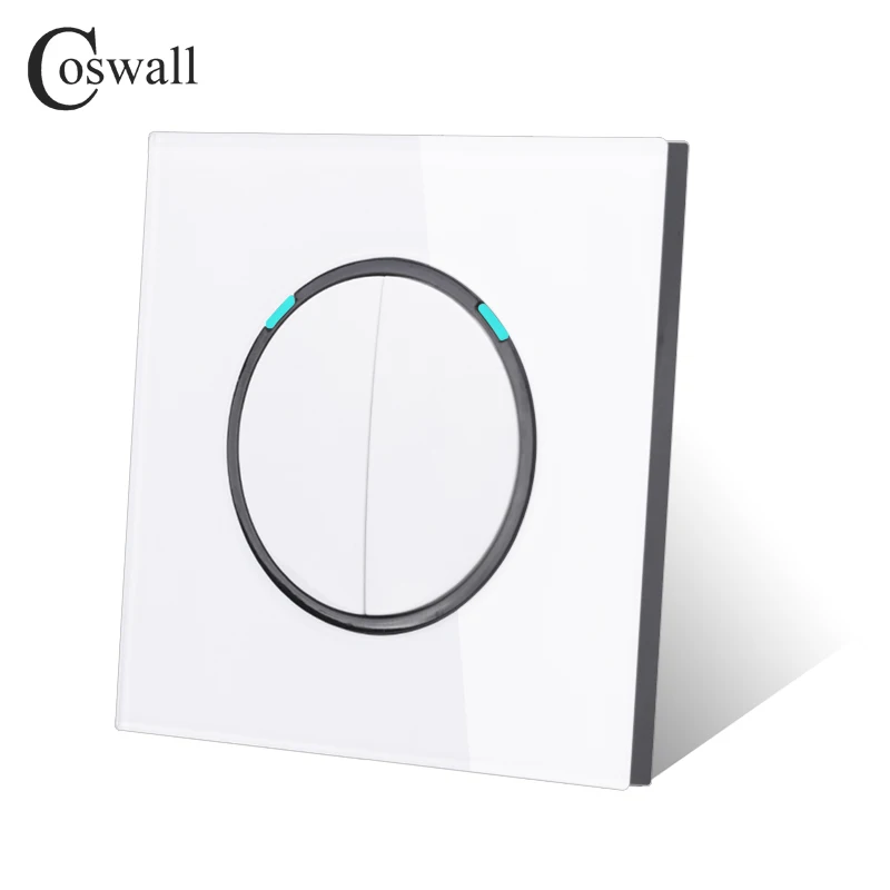 Coswall Glass Panel 2 Gang 2 Way Random Click On / Off Pass Through Wall Light Switch Switched With LED Indicator R11 Series