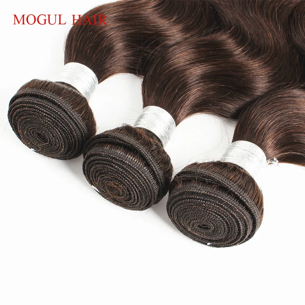 Body Wave-bundels met sluiting Transparant kant Kleur 2, donkerbruin Braziliaans voorgekleurd Remy-menselijk haarverlenging MOGUL HAIR