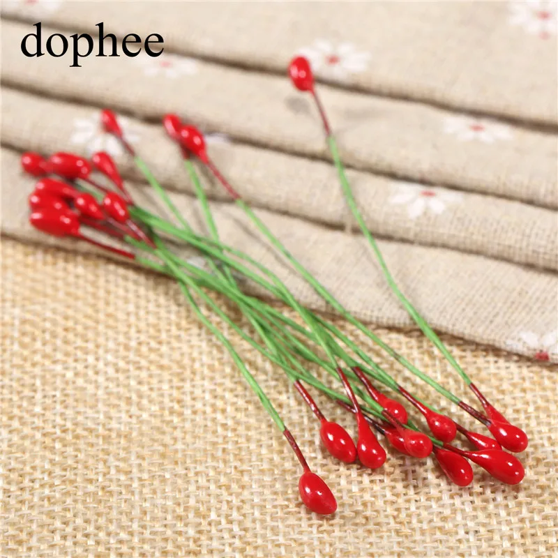 dophee 100pcs red Flower Stamens DIY pearl flower stamen pistil 4mm floral stamen wedding box decoration