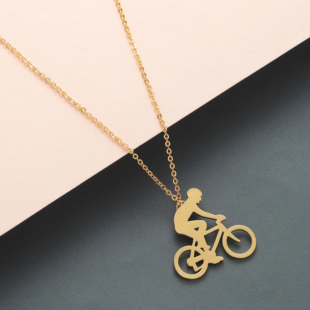 Todorova Bicycle Riding Cycling Men Necklace Figure Bike Rider Necklace Sport Jewelry Gift Male Stainless Steel Chain Necklace