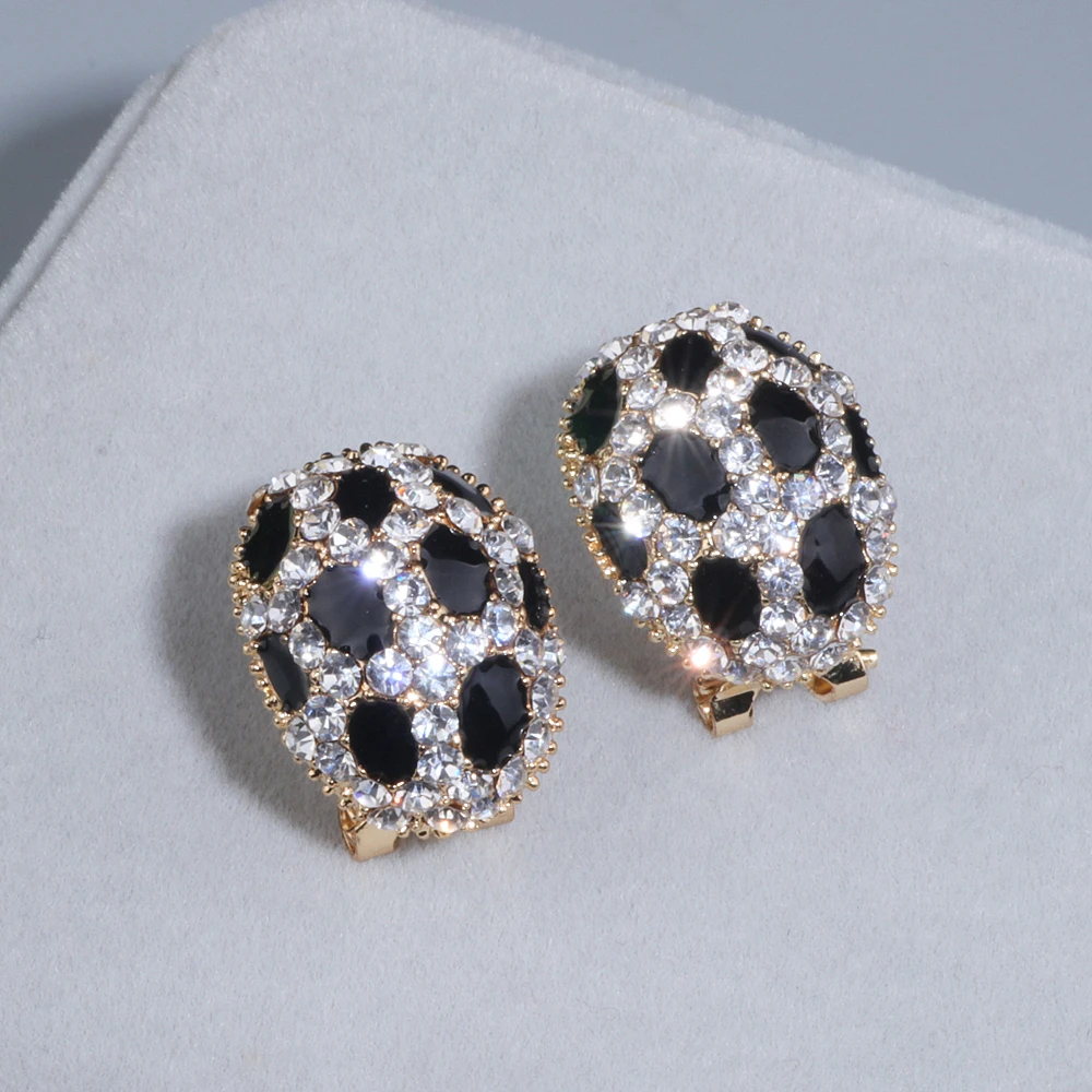 Trendy Luxury Crystal Ear Stud Earrings for Women Girls Gold Color Charm Rhinestone Leopard Print Stud Earring Wholesale WX084