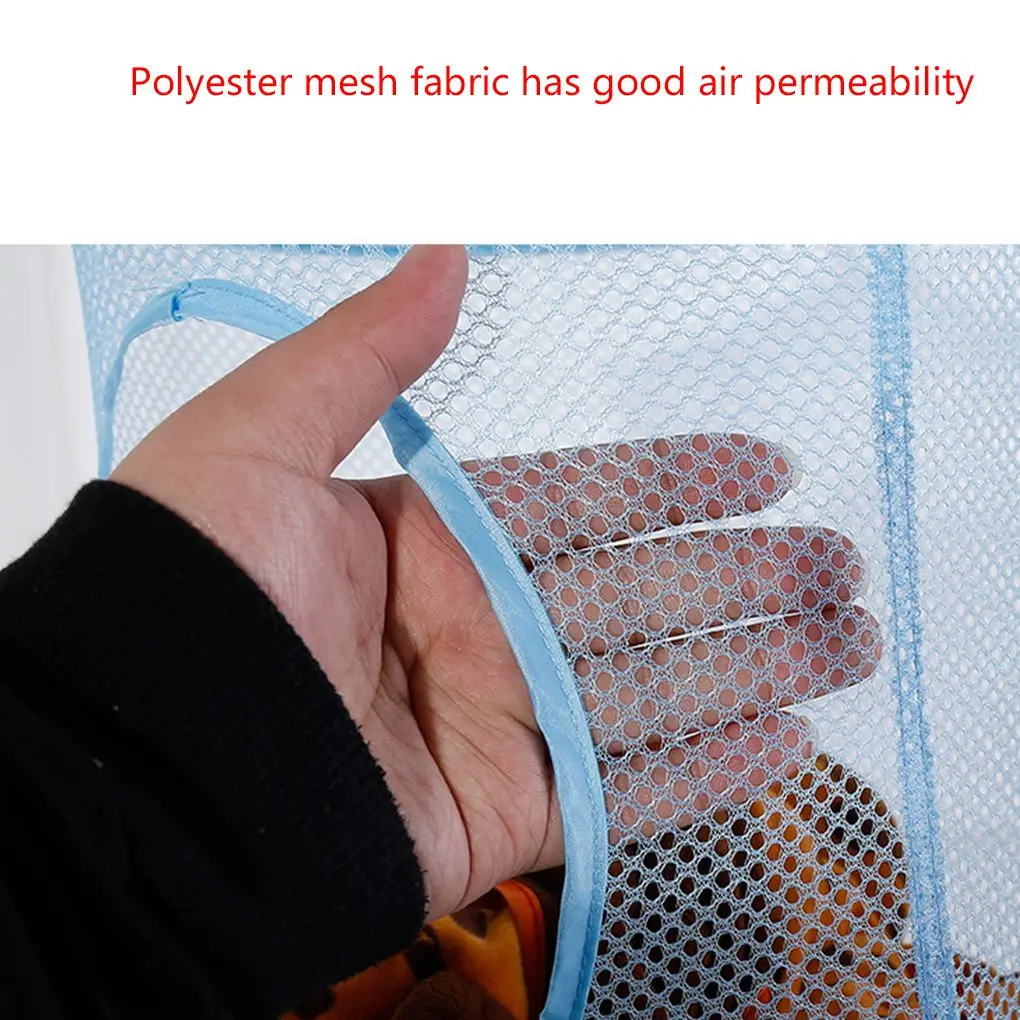 Hanging Mesh Bags Organizer 4 Compartments Multi-layer Folding Laundry Kids Toy Bra Drying Clothes Net Basket Blue