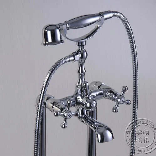 Bathtub Faucets Brass Chrome Floor Stand Bathroom Rain Handheld Shower Waterfall Faucet Telephone Type Bath Mixer Tap