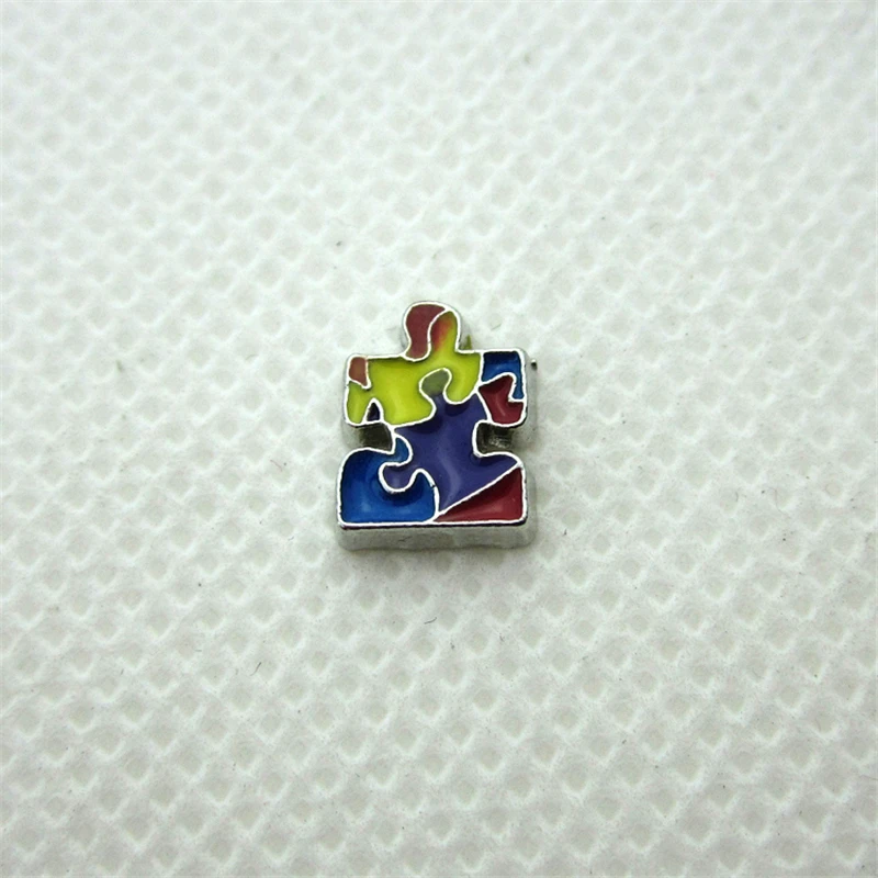 Hot Selling 30pcs Enamel Jigsaw Puzzle Floating Charms Living Glass Memory Lockets Pendant DIY Jewelry Accessory Charms