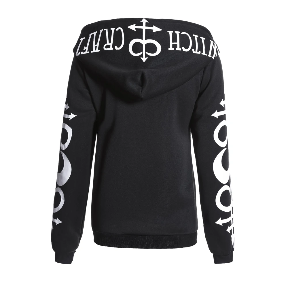 Damen Gothic Punk Hoodie Sweatshirt mit Mond-Buchstaben-Print, Langarm-Reißverschlussjacke, Herbst-Winter-Mode Streetwear – Detail 9