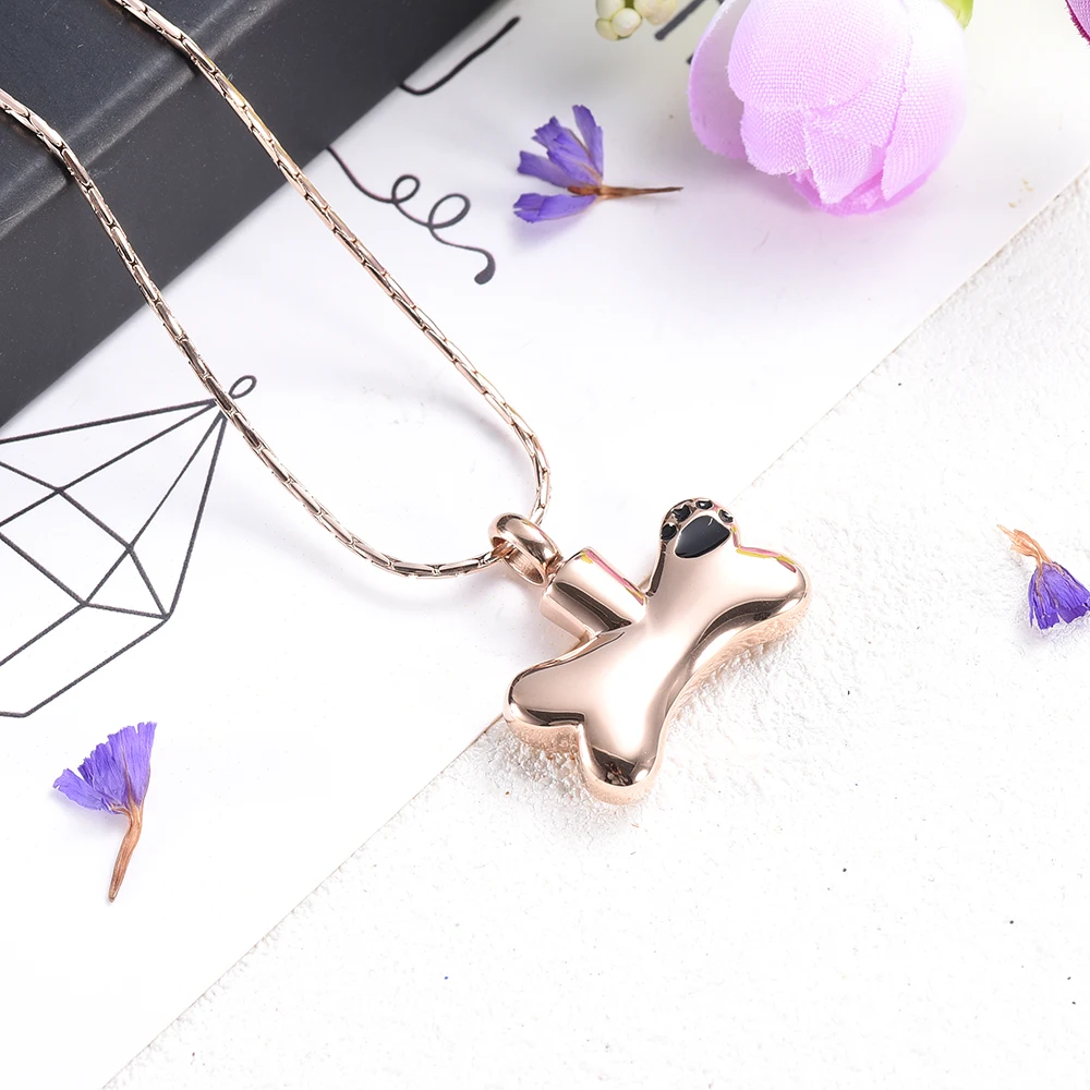 CMJ8085 Free Engrave Rose Gold Charm Necklace Dog Cat Memorial Jewelry Cremation Urn Necklace Pendant  Durable and Never Fade