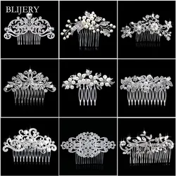 BLIJERY Silver Color Pearl Rhinestone Flower Bridal Hair Combs for Women Crystal Hair Ornaments Jewelry Wedding Hair Accessories