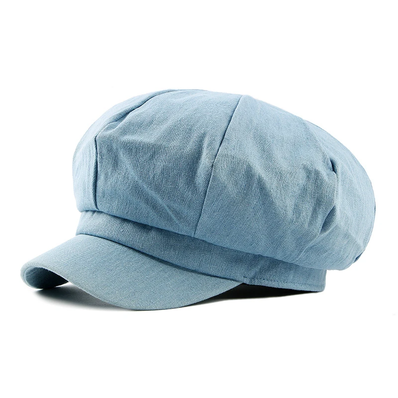 HT1618 Western Style Men Women Caps Hats Casual Solid Denim Flat Caps Painter Artist Octagonal Beret Caps Retro Berets