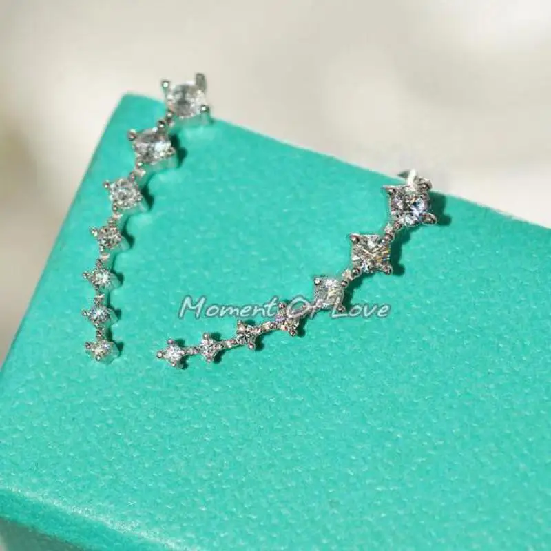 Latest Fashion Super Cute Korean Designer Flash Five Square Zircon  Earrings, Seven Rhinestone Star Ear Clip Jewelry