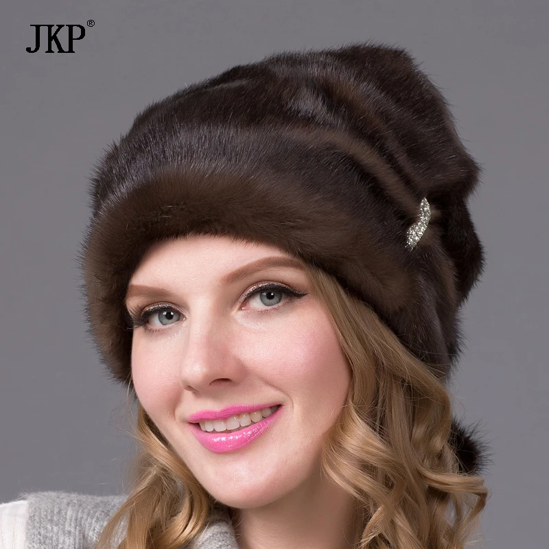 JKP 2024 Autumn and Winter Natural Full  Mink Fur Hat Female Diamond Jewelry Fashion Women Warm Real warm Mink Fur Hat DHY-67