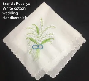 

Set of 12 Ladies Handkerchief White Cotton Wedding Hankies With scallop Edged & Color embroidered Vintage Hanky For Bridal Gifts