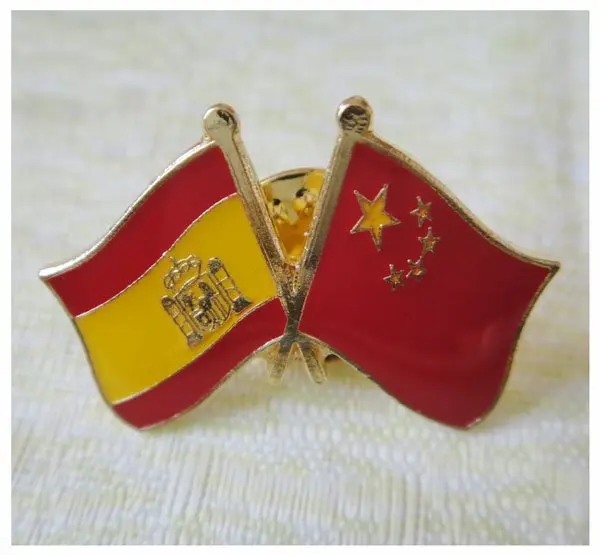 Spain & China Lapel Pin Friendship Safety Pin Iron with Painted and Epoxy Surface 25.4mm Customized and MOQ50pcs