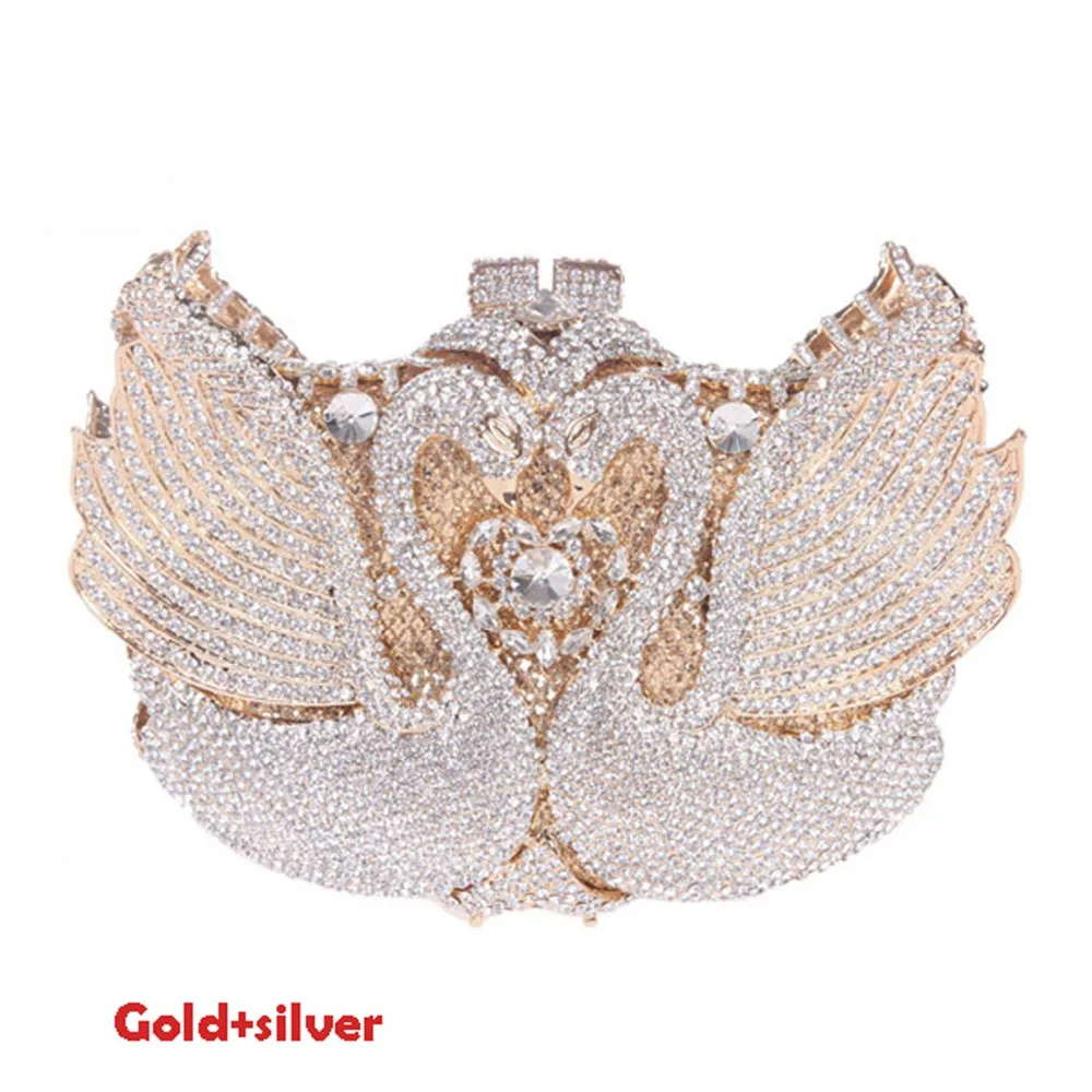 KHNMEET rainbow Swan shape Clutch bag women evening bag Luxury rainbow crystal clutch evening bags Bling Purse wedding bag SC041