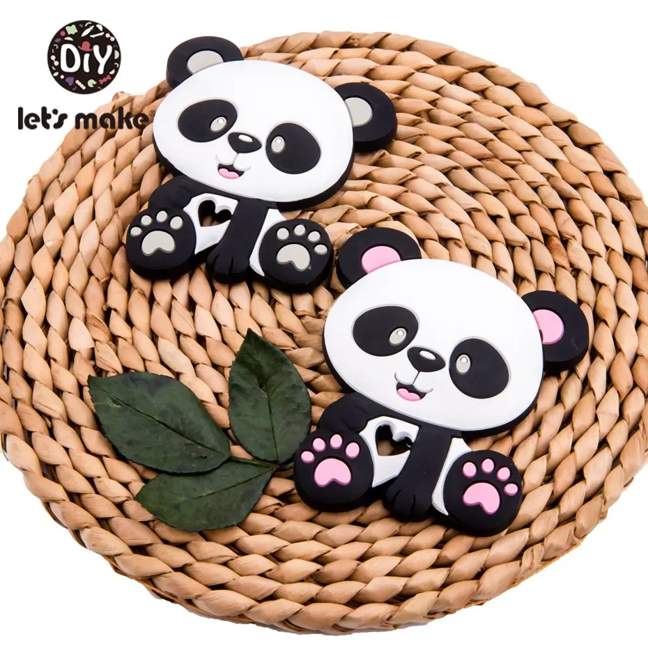 

Let's Make 5pc Animal Panda Shaped Silicone Teether Baby Diy Necklace Accessories Food Grade Tiny Rod Baby Shower Gifts