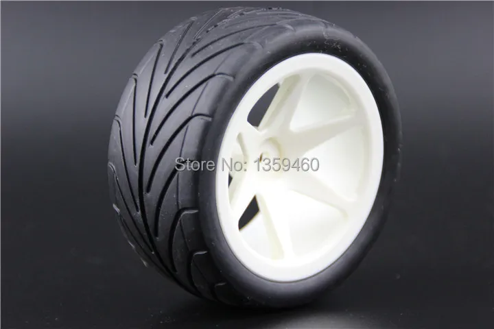 Pre-Glued 4pcs 1/10 Buggy Tires Tyre(On-Road) 6 Spoke White Wheel Rim fits for 1:10 4WD Buggy Car 1/10 Tire