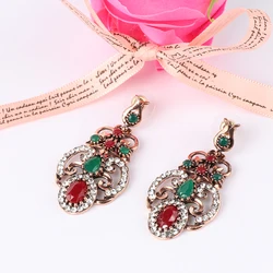 Wbmqda High Quality Boho Red Restin Crystal Antique Gold Drop Earrings Jewelry Gifts For Women Free Shipping