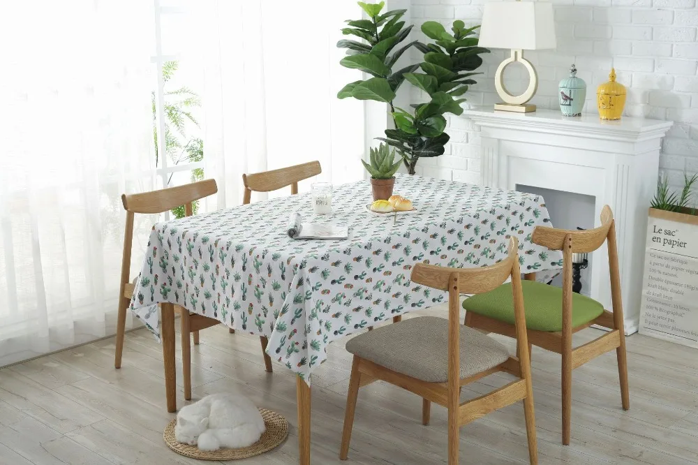 mylb Nordic Style Simple Cactus Bonsai Tablecloths Polyester Waterproof Table Cover Beige Home Decor Rectangular Dinning Table