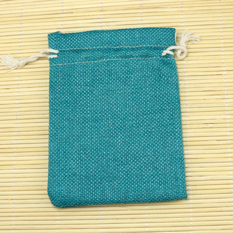 50pcs/lot 10x14cm Lake Blue Jute Bags Small Drawstring Gift Bag Incense Storage Linen Bags Favor Charms Jewelry Packaging Bags