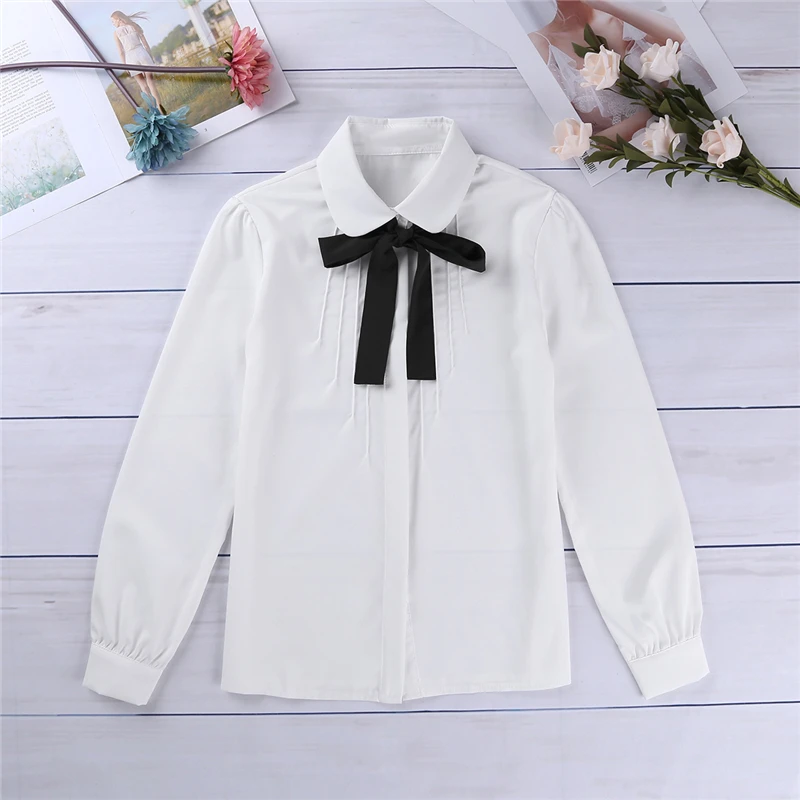 Blusa blanca elegante con lazo para mujer, camisa informal de gasa con cuello Peter Pan, para verano