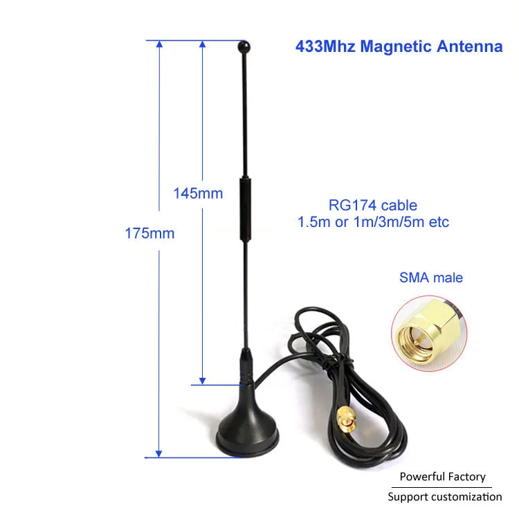 New Arrival Copper Vibrator Electromagnetic Omni Cb 433Mhz With RG174 /1.5M Cable SMA Male Connector 1PCS