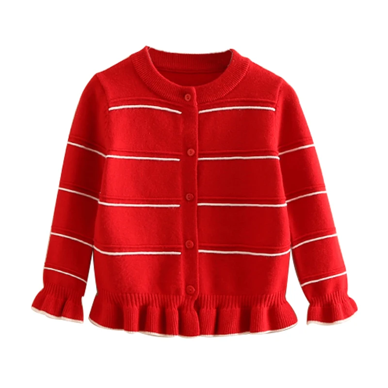 2023 Autumn Spring 3-12 Years Old Teenage Christmas Gift Children\'S Baby O-Neck Ruffles Knitted Kids For Girls Cardigan Sweaters