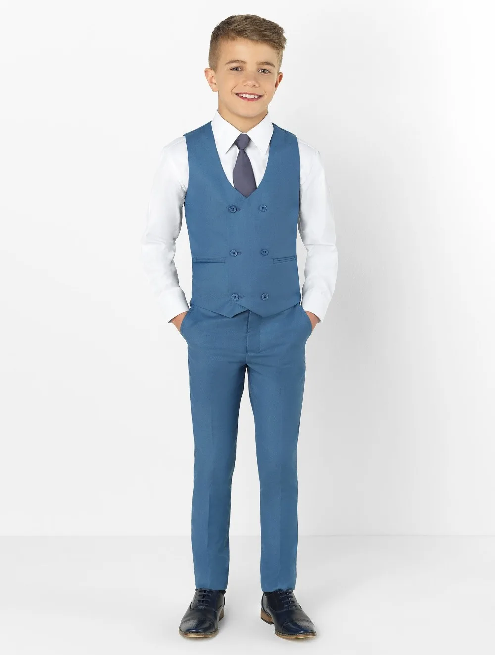 2019 Nieuwe Collectie Boys 'Kledij Piekte Revers Kinderen Pakken Custom Made Kleding Set 3 Pieces Prom Suits (Jas + broek + Tie + Vest) 024