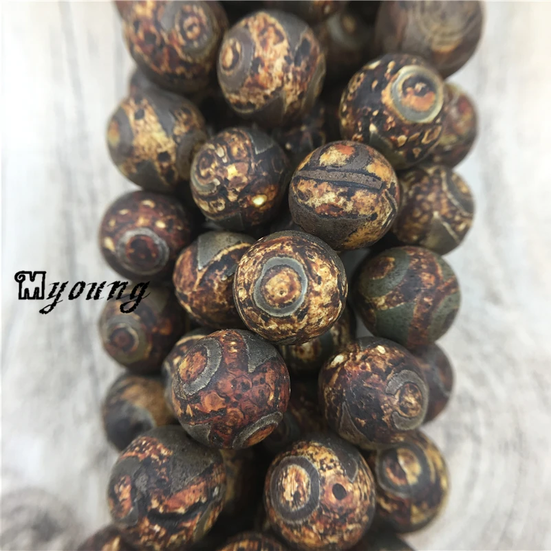 Brown Tibetan Crackled Eye Stripe Wood Texture Agates Spacer Beads,Vintage Drilled Loose Beads,Tibet Prayer Mala Beads MY0366