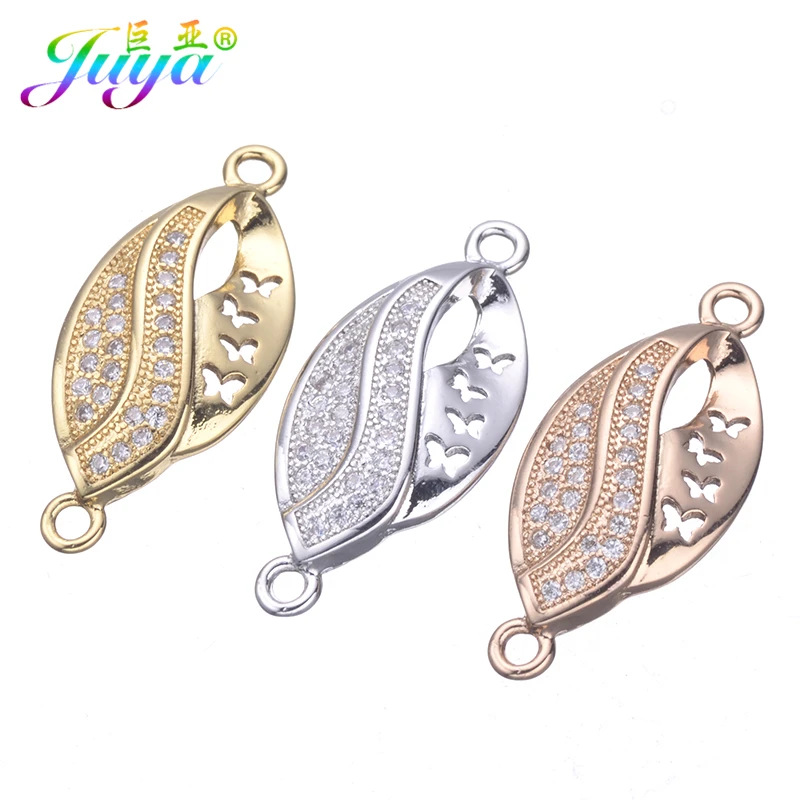 DIY Women Bracelets Necklace Earrings Findings Supplies Micro Pave Zircon Floating Flower Metal DIY Connector Charms Accessories