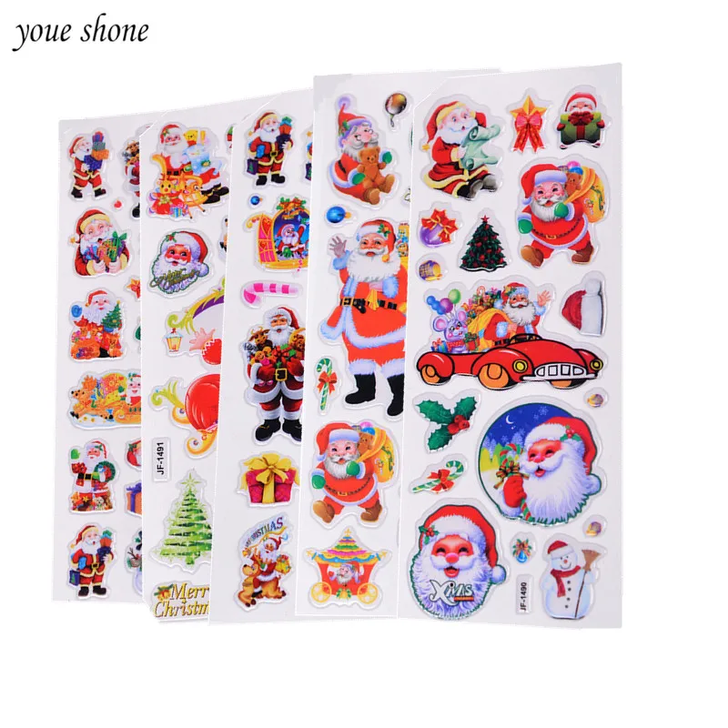 

5Pcs/lot Merry Christmas 3D Carton Bubble Sticker Christmas Gifts Santa Claus Puffy Stickers Happy New Year Xmas Decor For Kids