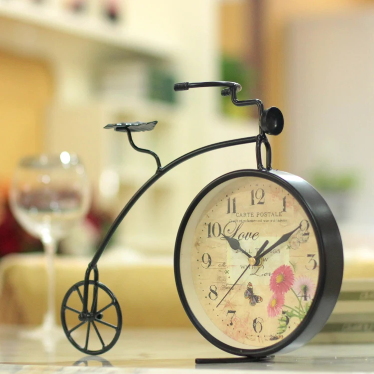 Wrought Iron Bicycle Clock Clock Desk Clock Decoration Fashion Mute Clock Vintage Table Decor Land Colock For Decoration