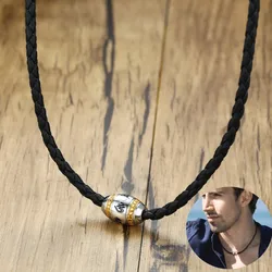 Men Necklace Black Braided Leather with Stainless Steel Beaded Choker for Men Hippie Jewelry