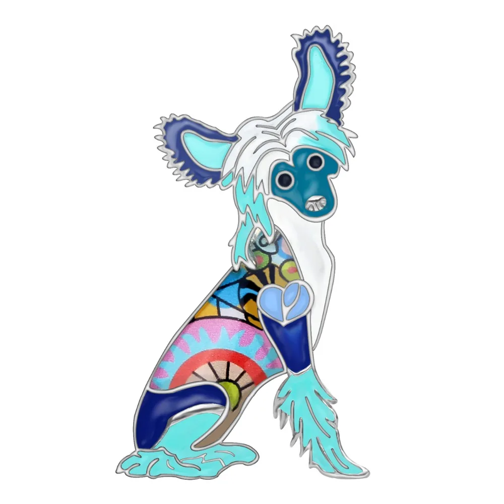 Bonsny Enamel Alloy Sitting Chinese Crested Dog Brooches Cartoon Cute Animal Pets Jewelry Gift Scarf Clothes Pin For Women Girls