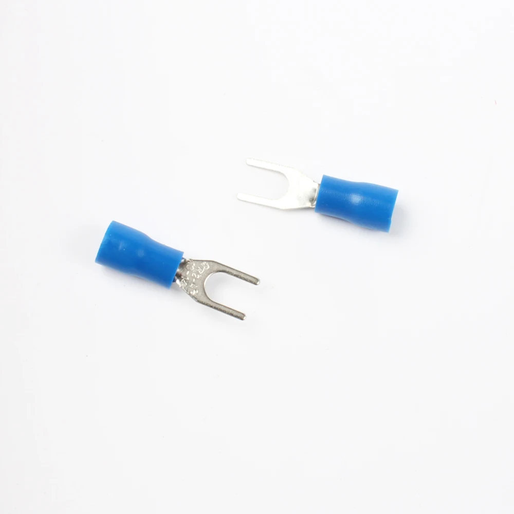 SV2-4 Blue Furcate Cable Wire Connector 100PCS/Pack Furcate Pre-Insulating Fork Spade 16~14AWG Wire Crimp Terminals SV2.5-4 SV