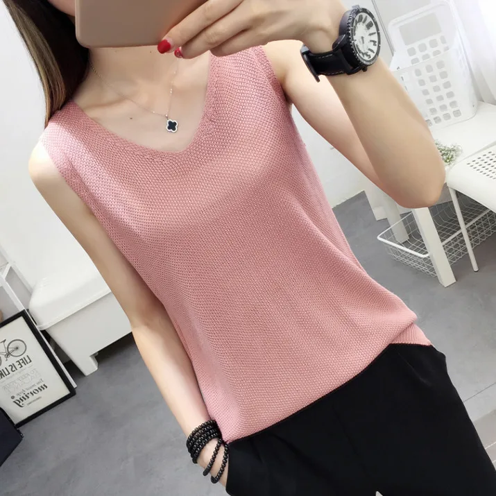 2019 New Tanks women fashion Summer Sexy  Knitted vest T-shirts Tank Top Solid Cotton Sleeveless Camisole Tops Women's Vestido