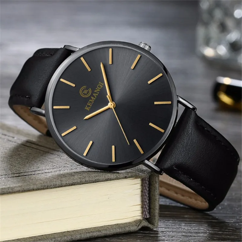 Ultra Thin Men Quartz Watch KEMANQI Luxury Male Clock Business Simple Mens Leather Wrist Watches Relogio Masculino erkek saat