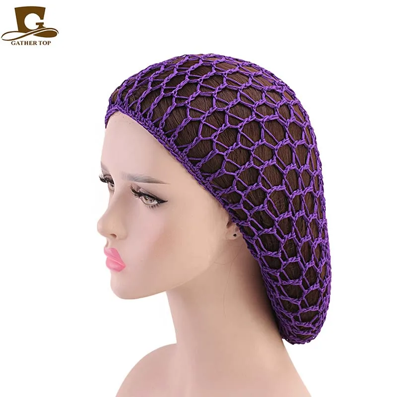 New Wide Band Mesh Snood Hair Net Headbands Lady Turban Hair Accessories Women Soft Rayon Crochet Hairnet Oversize Knit Hat Cap