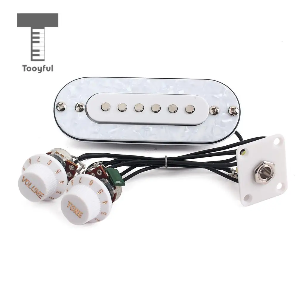 Tooyful 1 Set Prewired 52mm Bridge Pickup with White Pearl Pickguard Volume Tone Knob for Electric/Acoustic/Classical Guitar