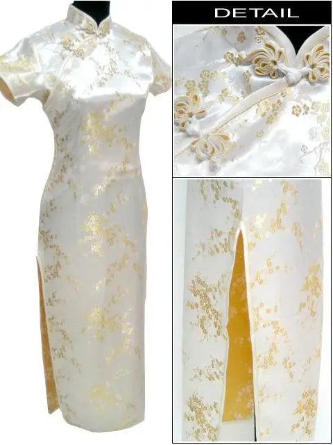 Free Shipping Light Yellow Ladies' Satin Long Cheongsam Qipao Dress Flower S M L XL XXL XXXL 4XL 5XL 6XL J3088